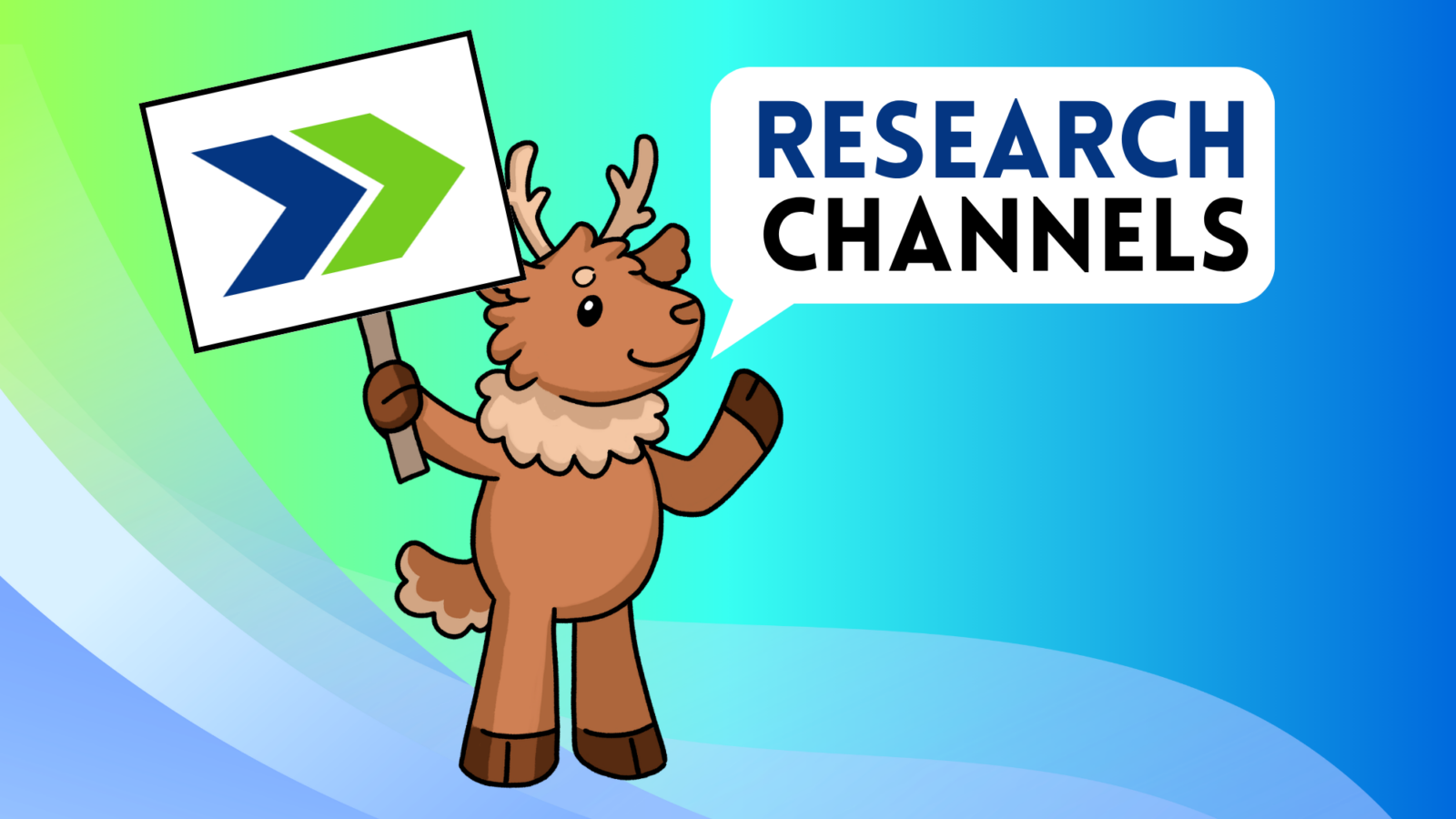 CAIRIBU mascot Lou holding a sign with the CAIRIBU logo saying "Research Channels"
