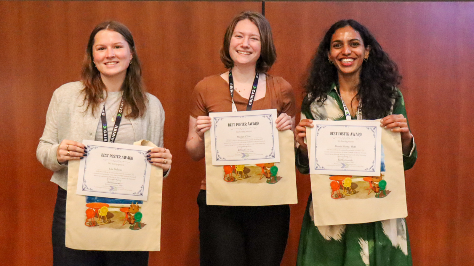 Names listed from left to right: Lila Nelson, Megan Cline, Dasvit Shetty, PhD
