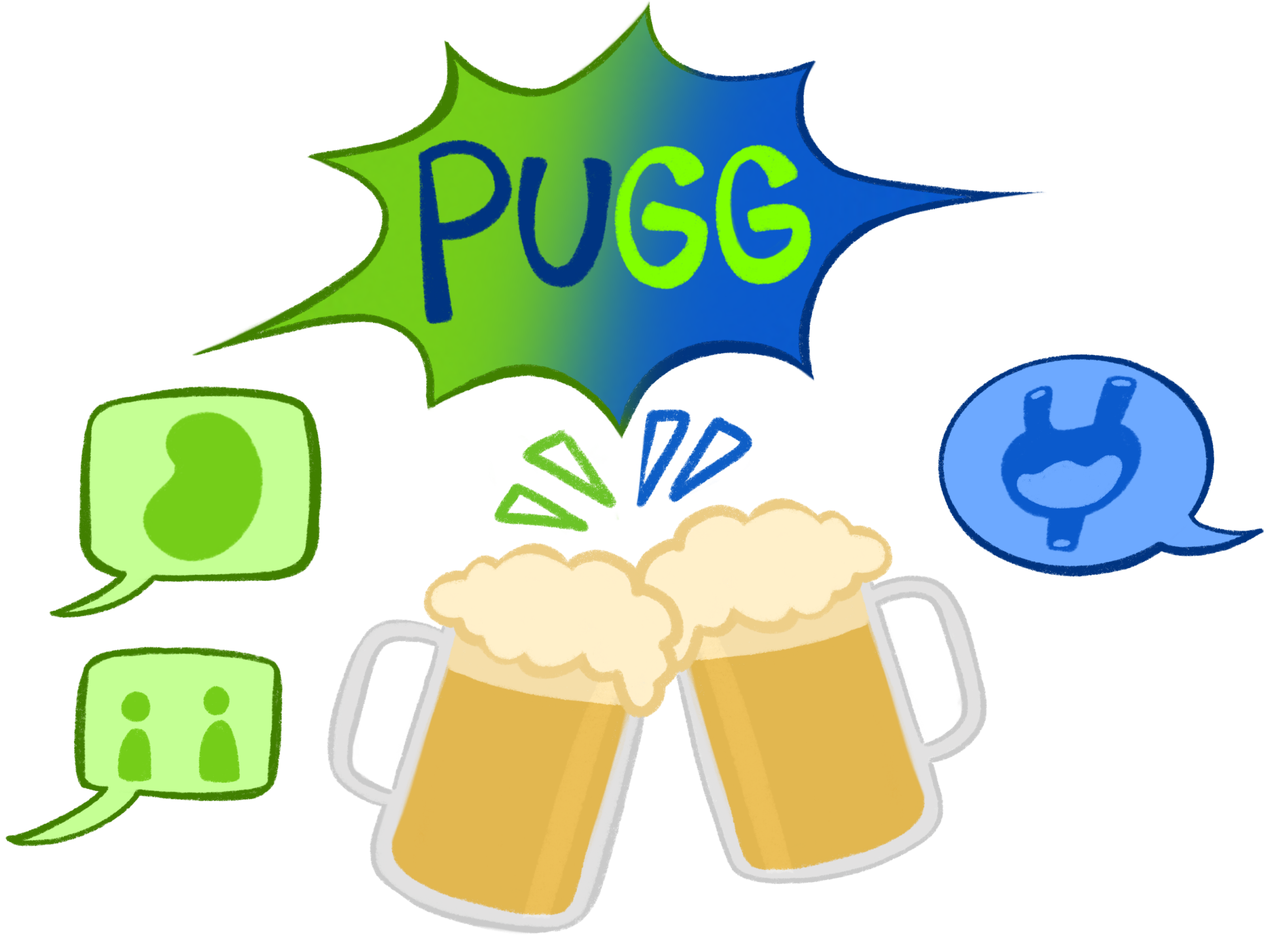 drawing of speech bubbles with PUGG over drinks
