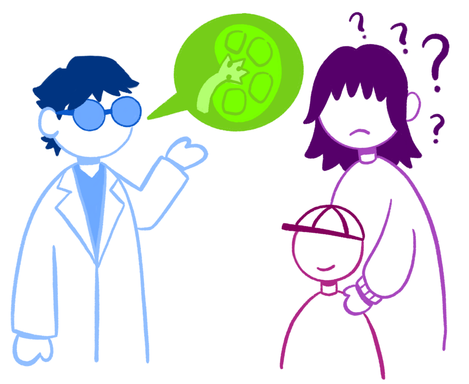 drawing of a doctor talking to a mother about kidney stones