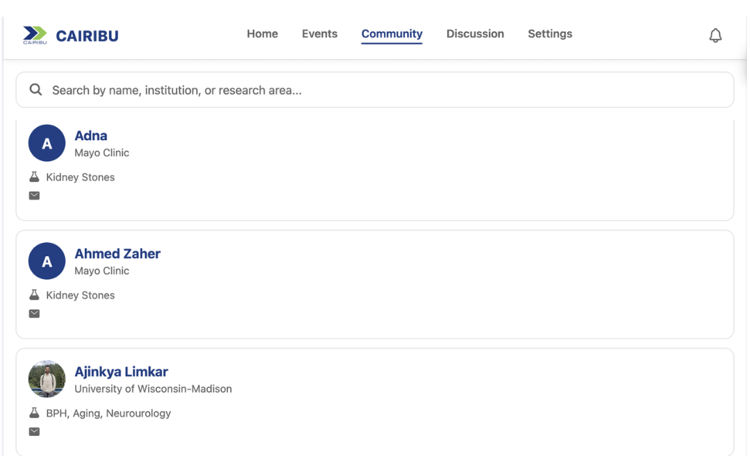 screenshot of the CAIRIBU community feature