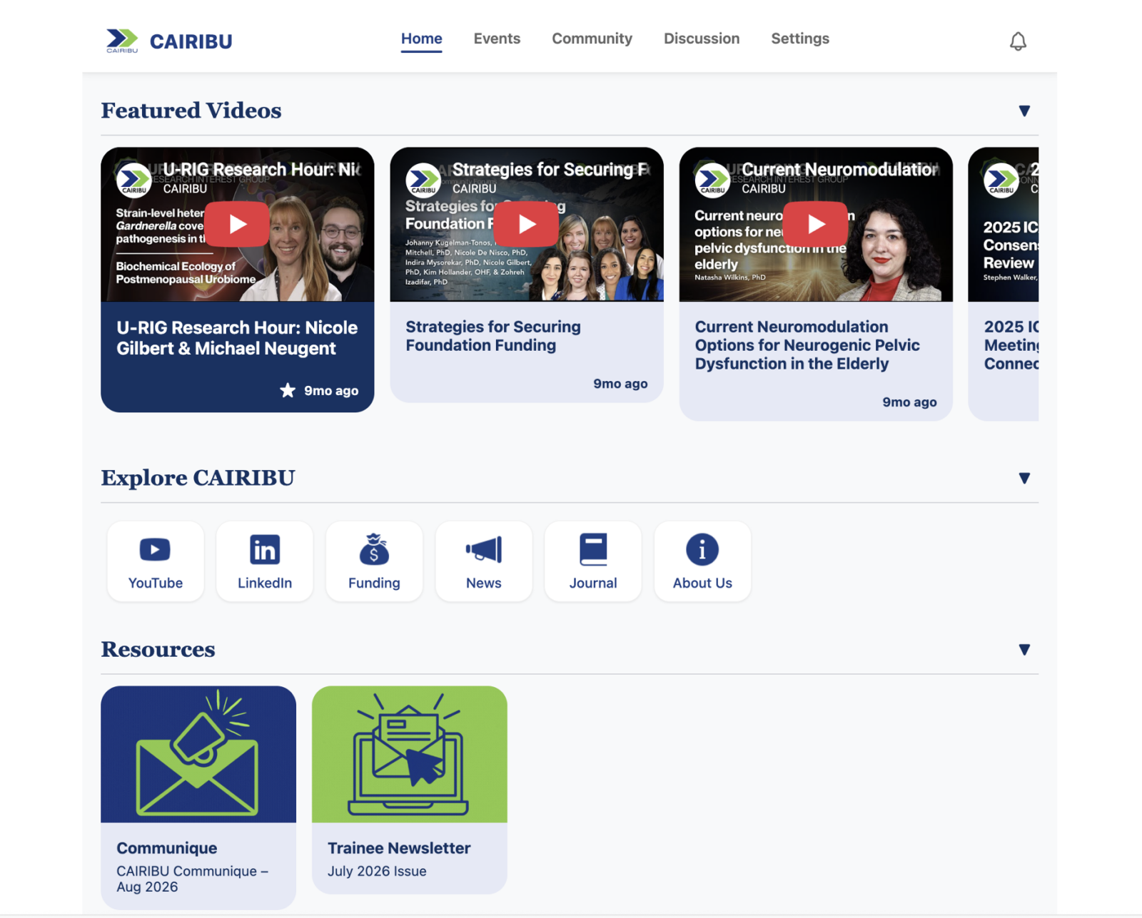 screenshot of the CAIRIBU webapp homepage
